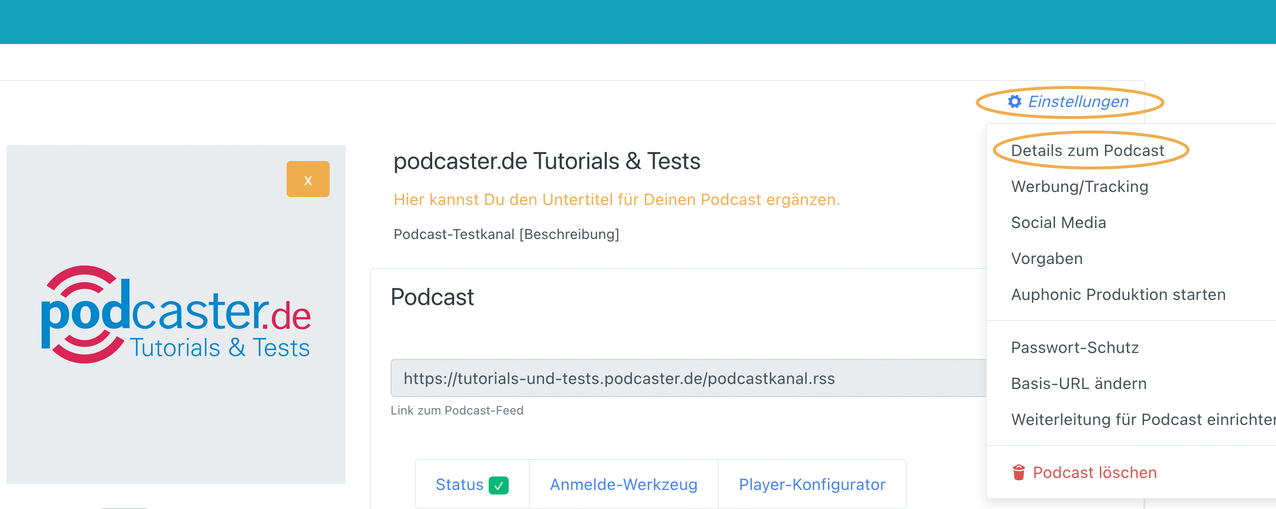 E-Mail-Adresse des Podcasts und andere Angaben ändern